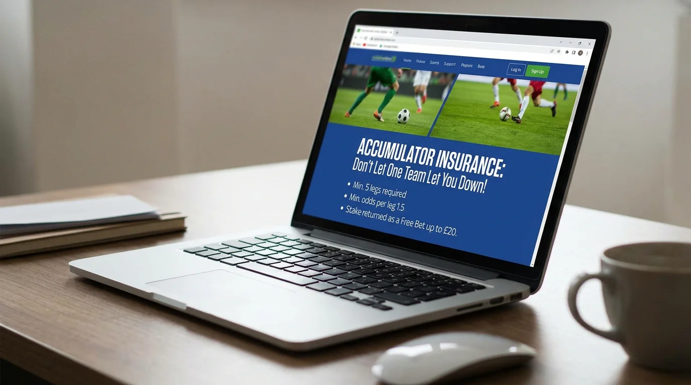 Promotional banner for accumulator insurance at a UK bookmaker with terms highlighted