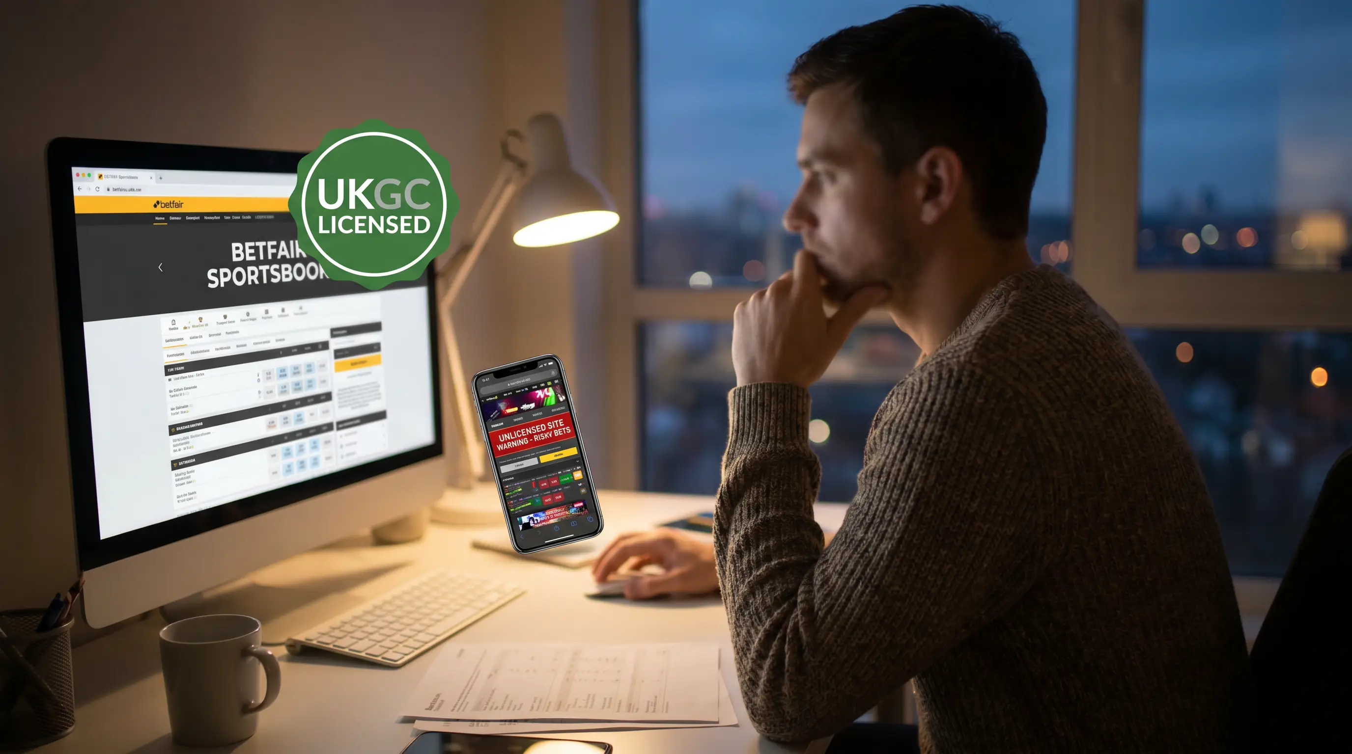 Person at a crossroads choosing between a licensed UK betting app and an offshore alternative