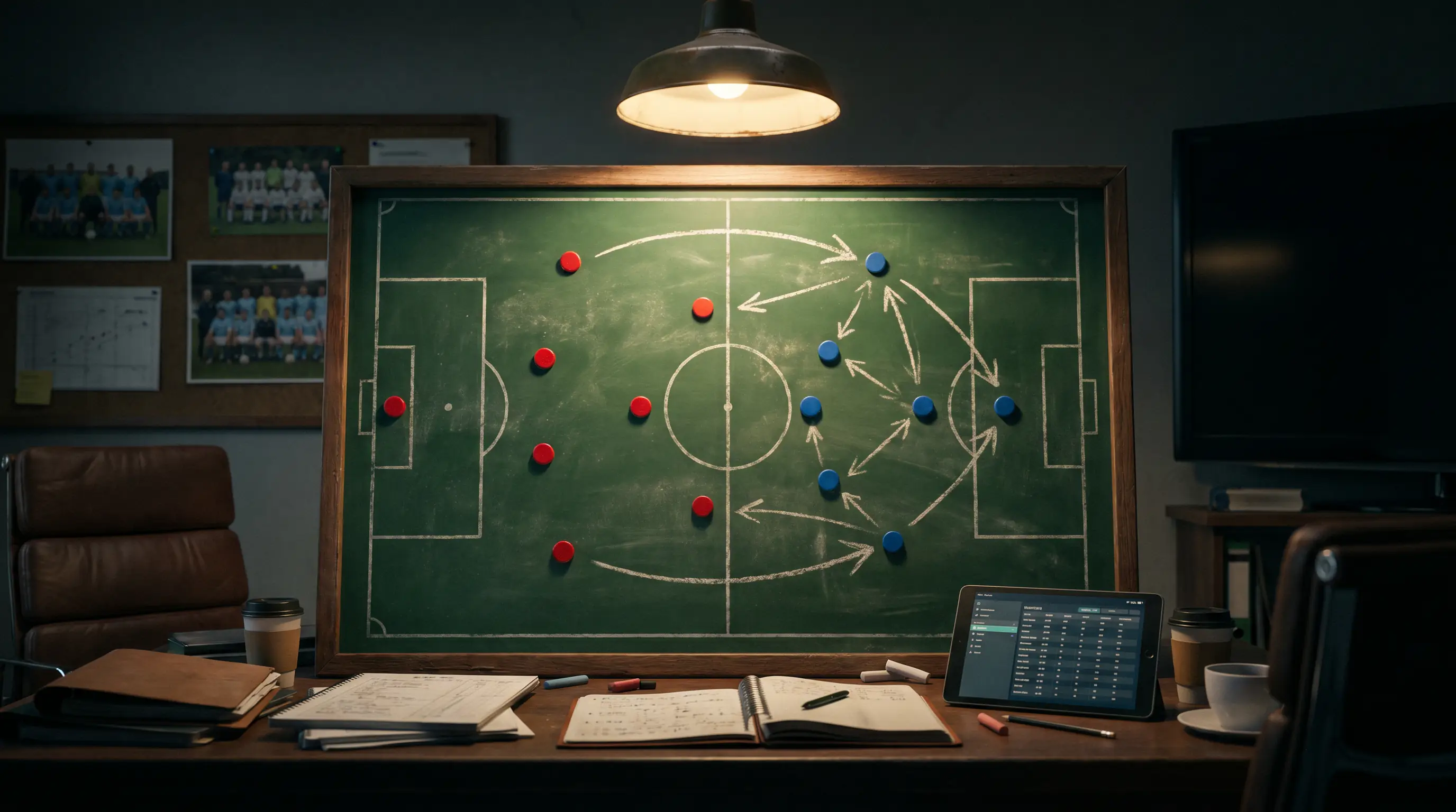 Football tactical board showing attacking positions and goal-scoring zones