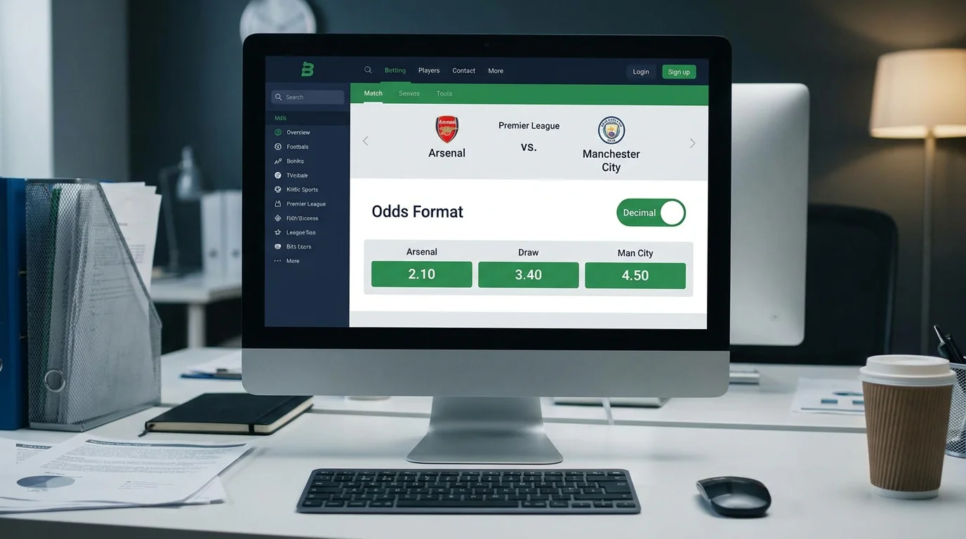 Betting platform interface showing decimal odds toggle for a Premier League football fixture