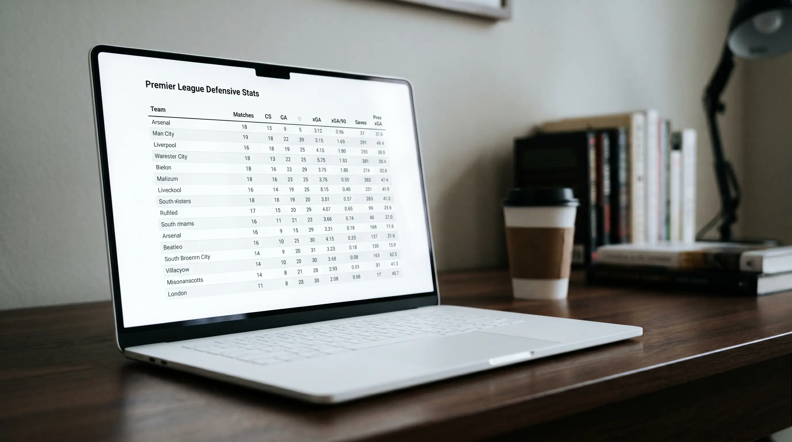 Expected goals defensive stats table for Premier League football teams