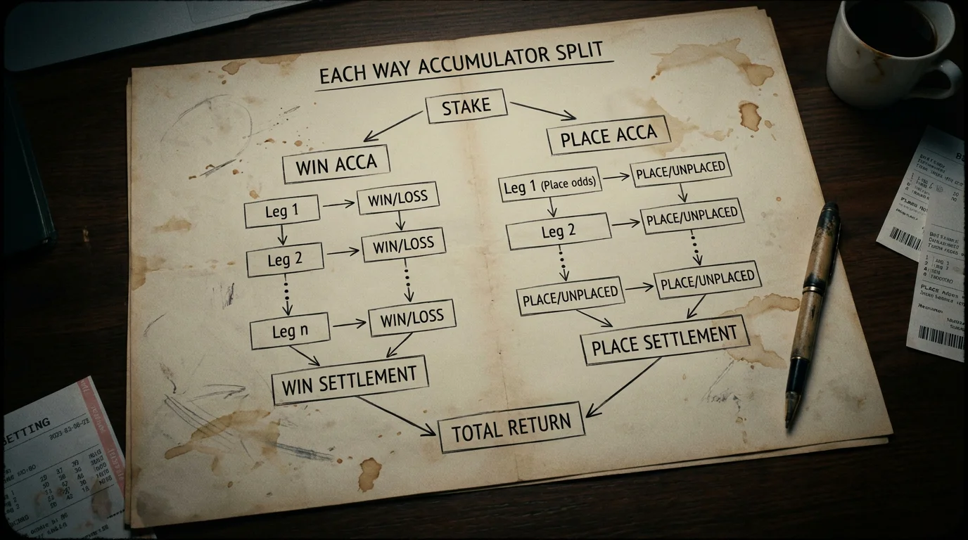 Each way accumulator showing win and place acca components