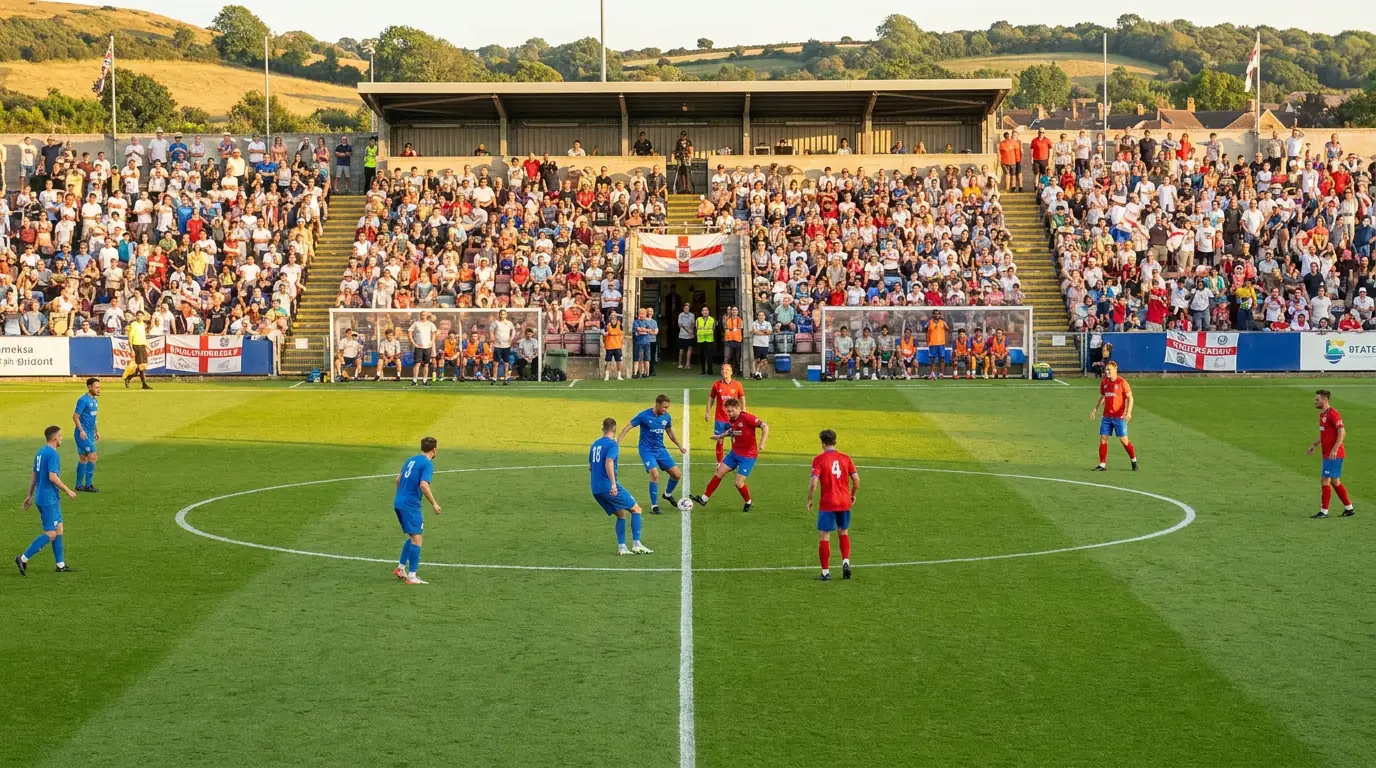 EFL Championship match in August sunshine with freshly marked pitch and full stands