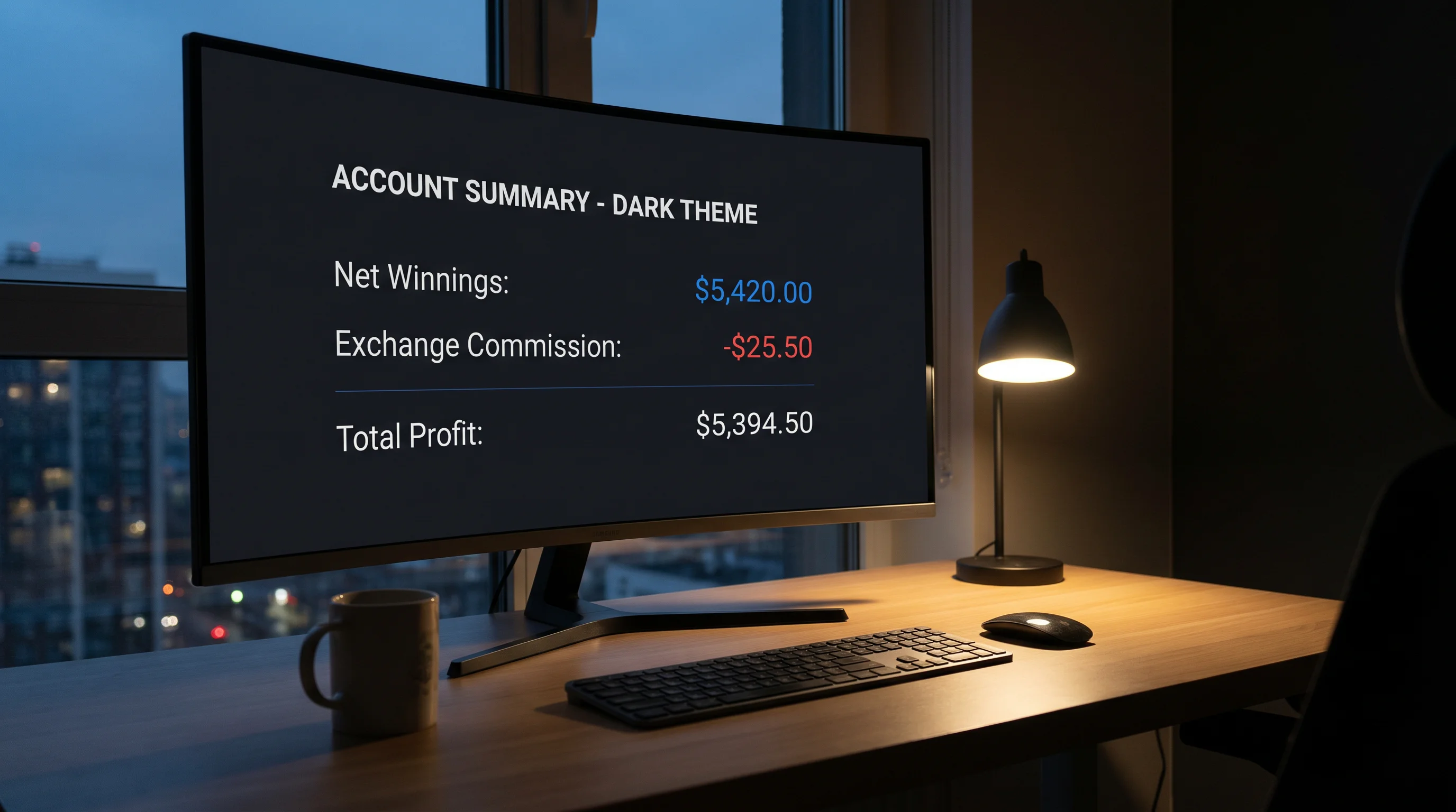 Commission rate breakdown on a betting exchange account summary