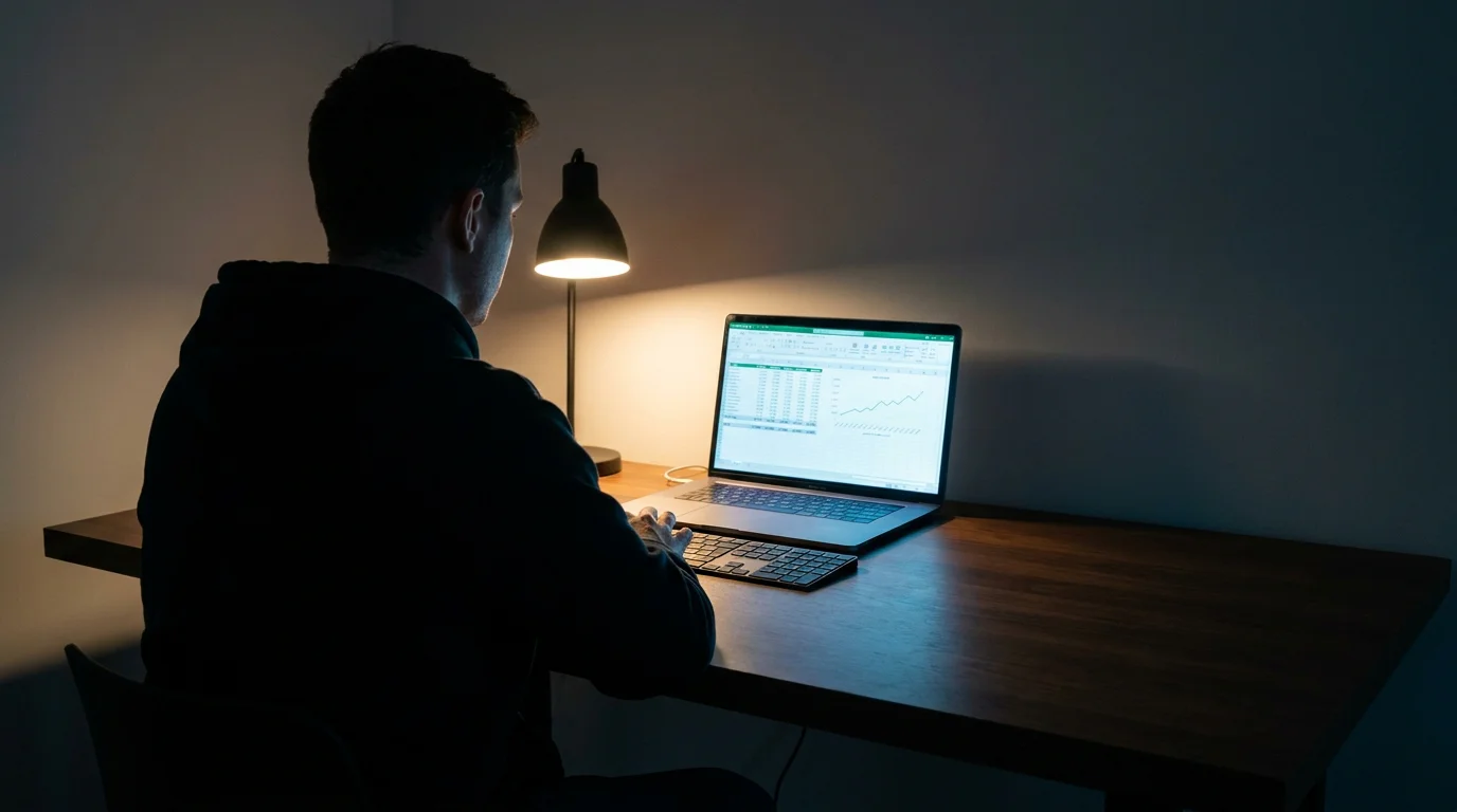Analyst reviewing football match statistics and expected value calculations on a laptop