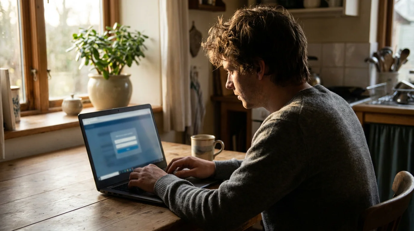 Person using a laptop for identity verification on a betting account
