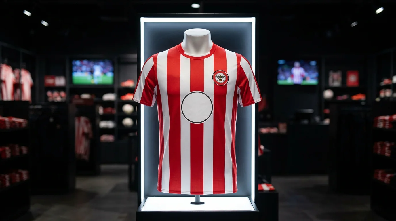 Premier League football shirt without gambling sponsor logo displayed in a club shop