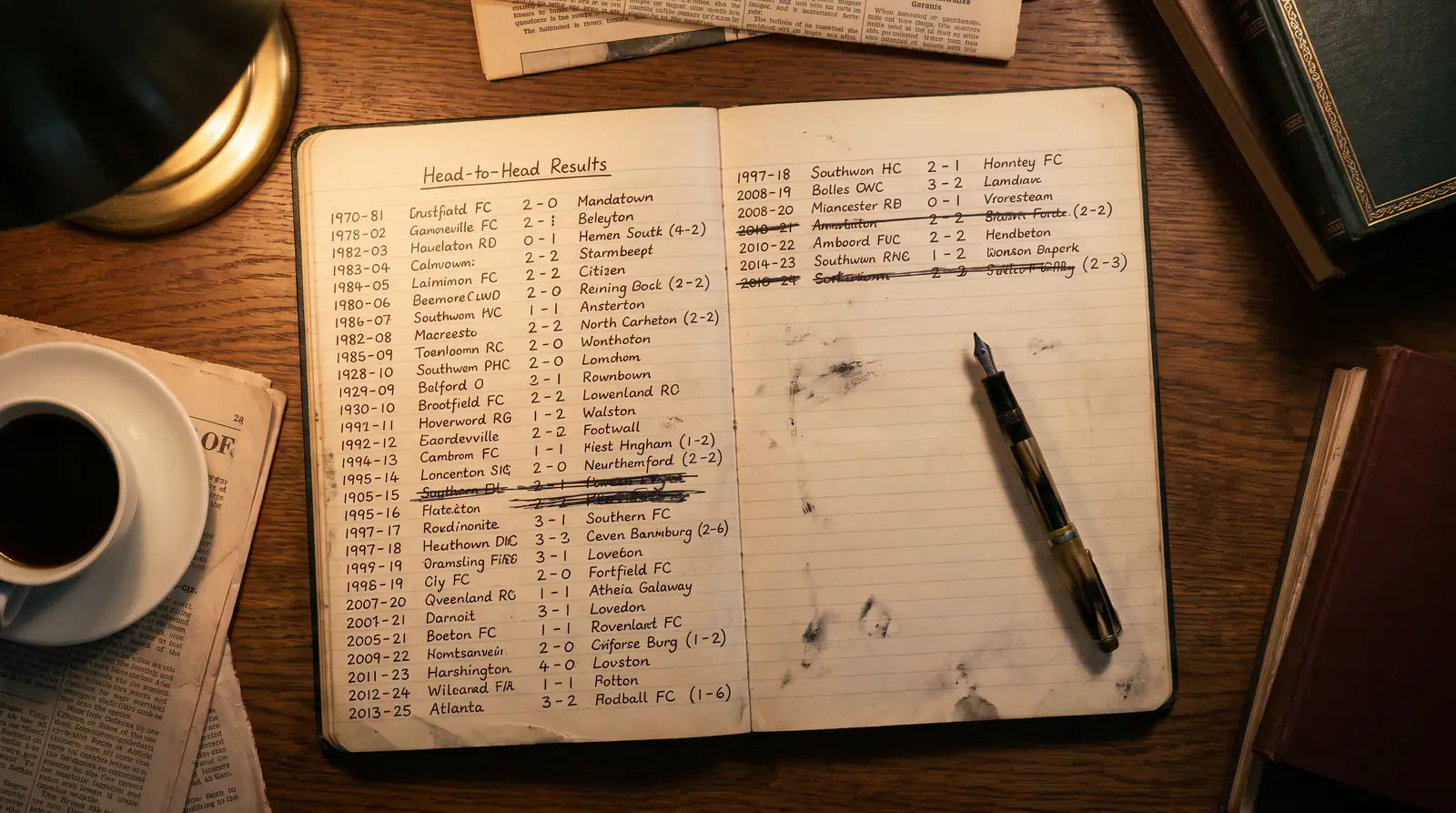 Historical head-to-head results database showing draw patterns across seasons