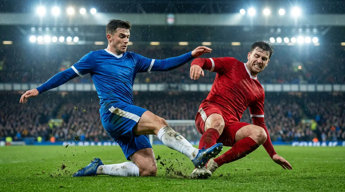 Two football players pressing high up the pitch in an intense midfield challenge