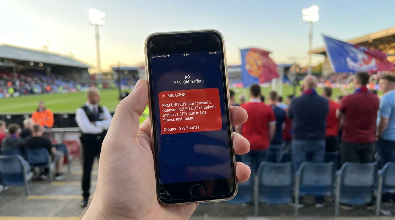 Football team news alert on a mobile phone screen before kick-off