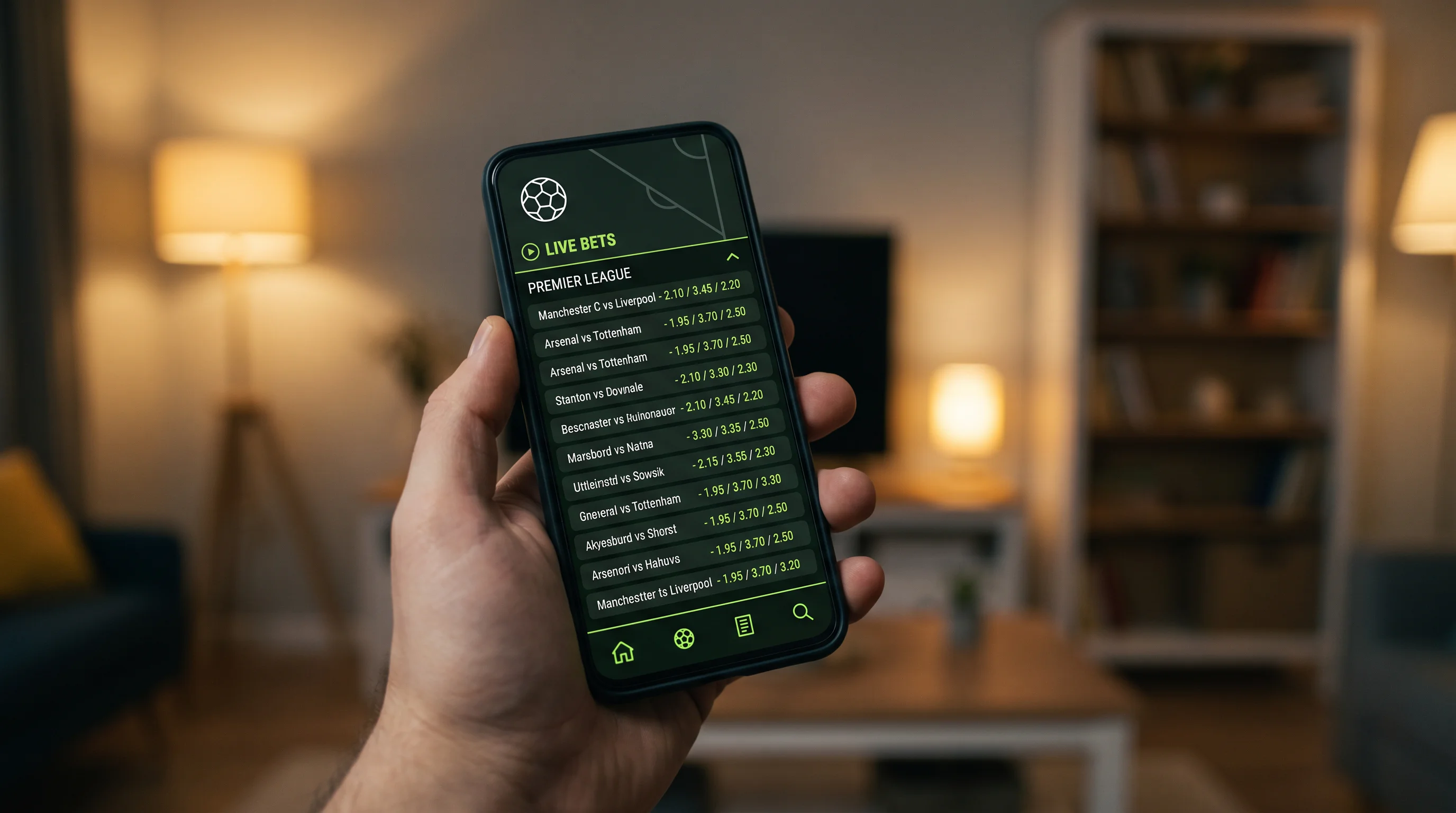 Mobile phone screen showing a UKGC-licensed football betting site interface