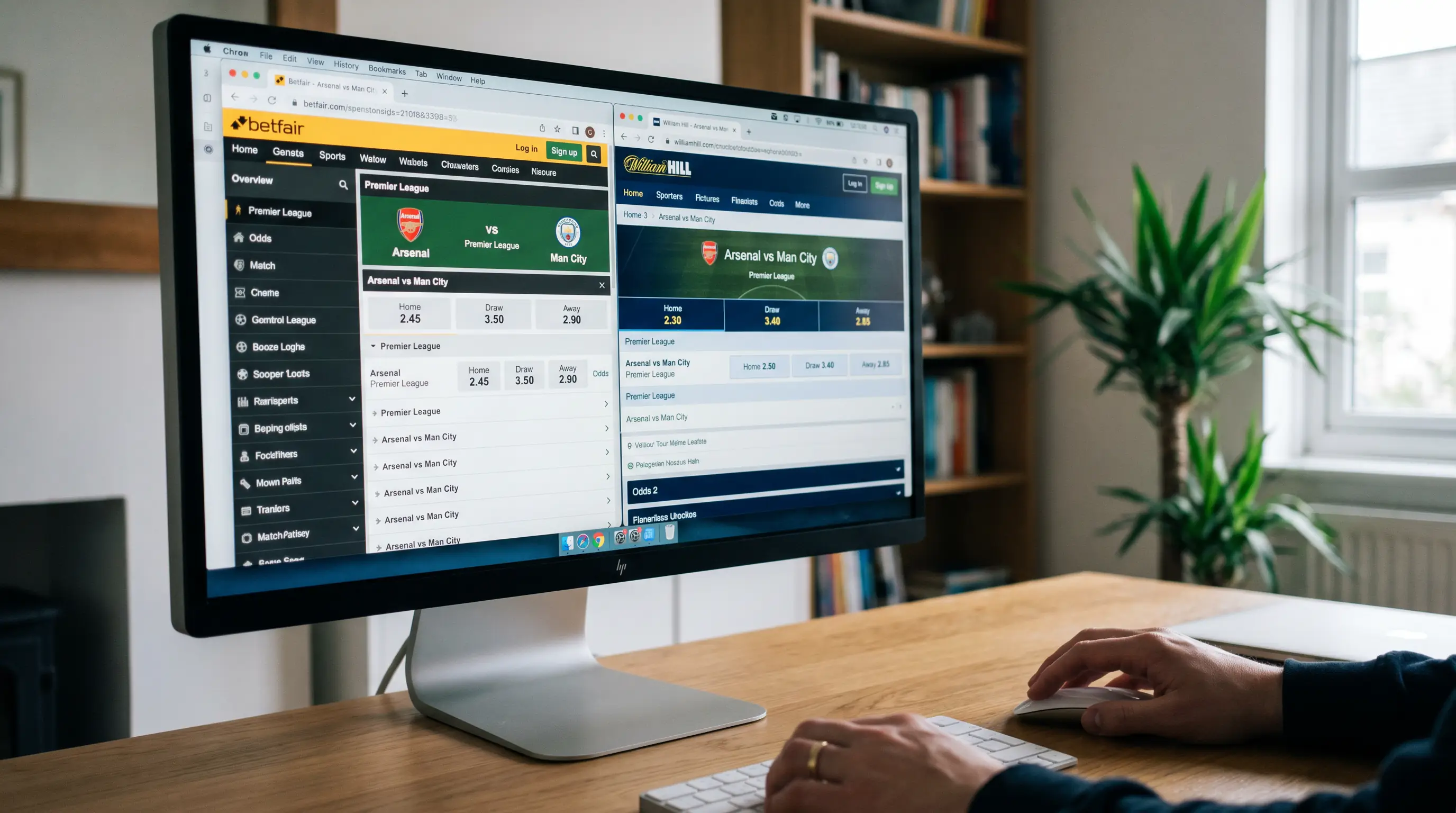 Split-screen comparison of different bookmaker odds for the same football match