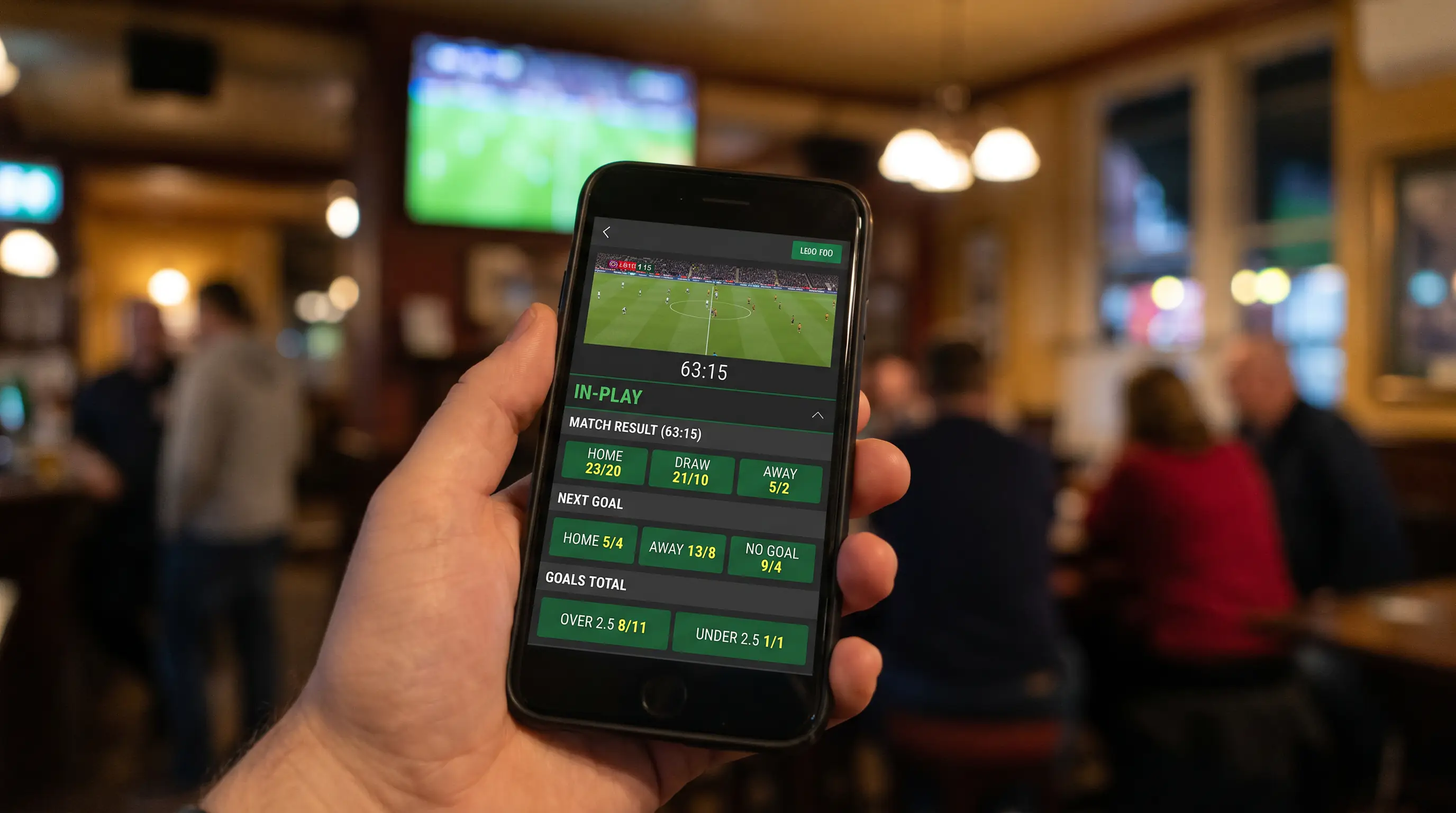Mobile betting app displaying live in-play football markets during a Premier League match