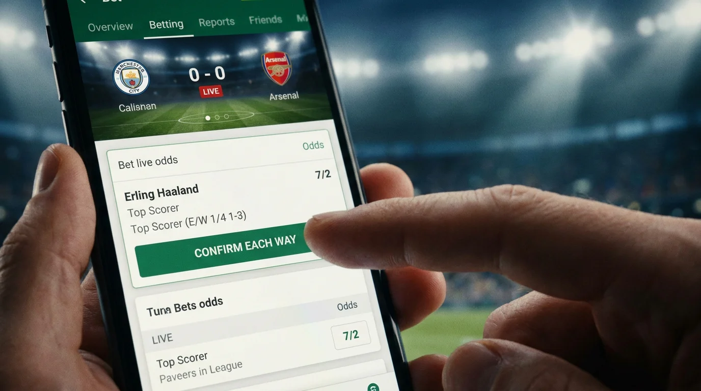 Outright top scorer each way betting slip on a mobile app