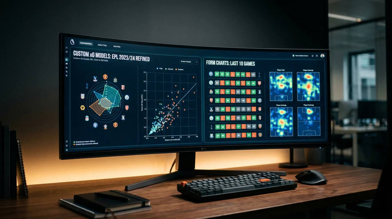 Premium football analytics platform dashboard with custom model outputs