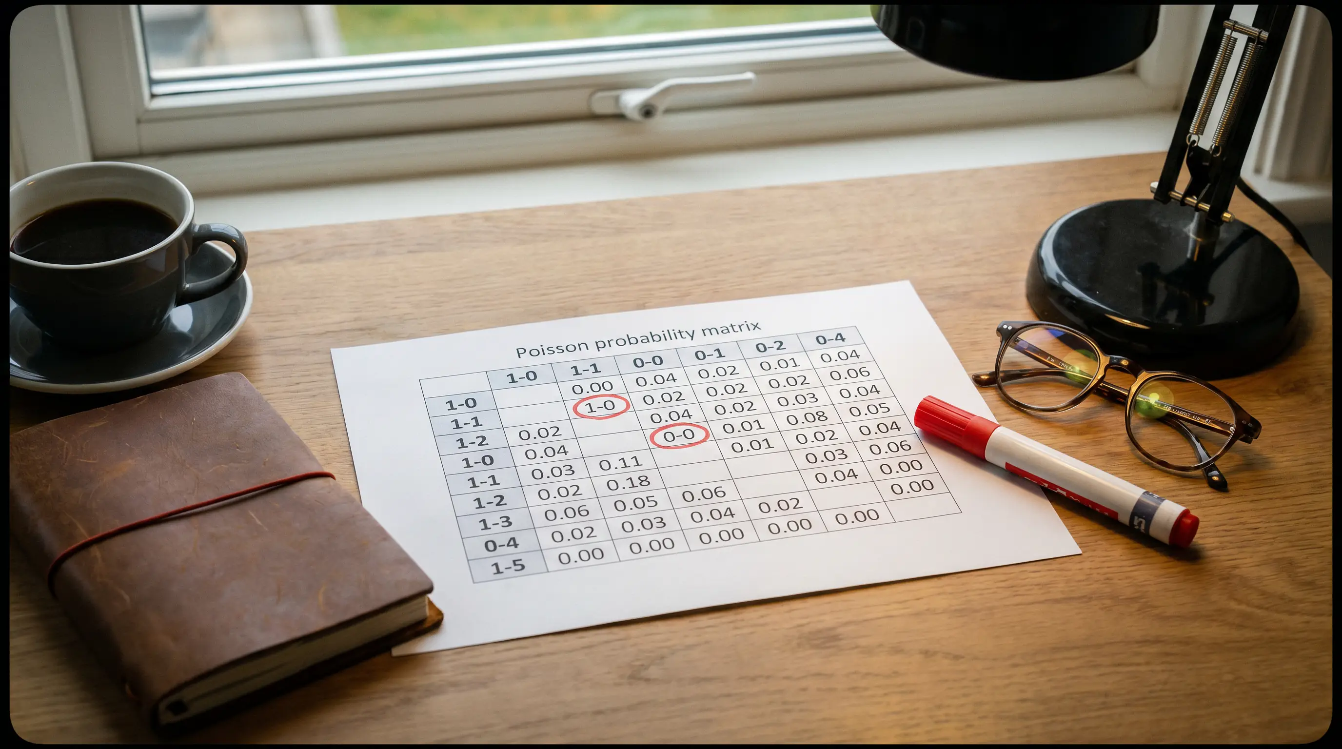 Poisson probability matrix for football scoreline predictions