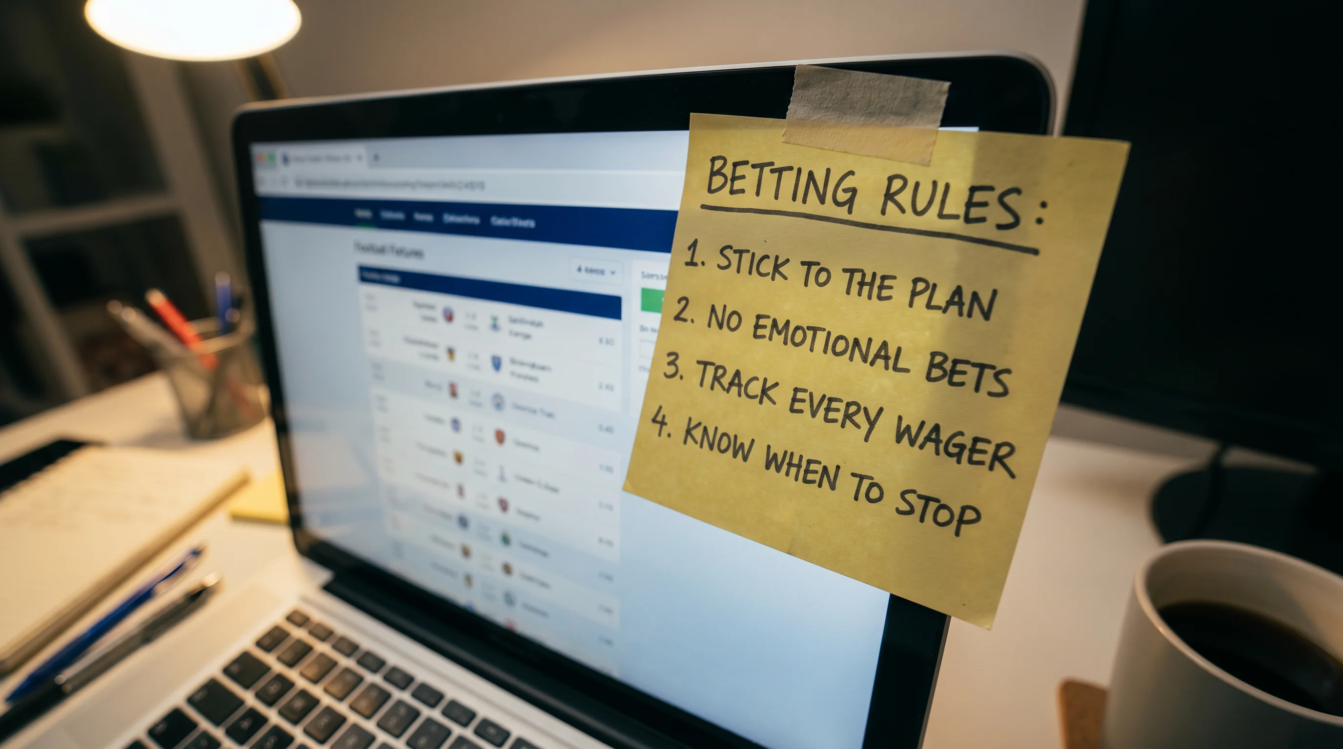 Pre-match cash out plan written before placing a football bet