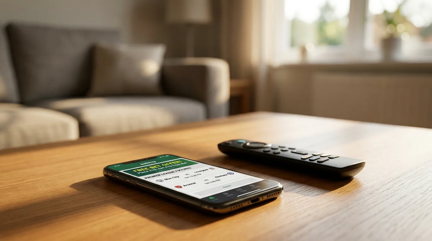 Weekend Premier League fixtures listed on a betting app with promotional banners visible