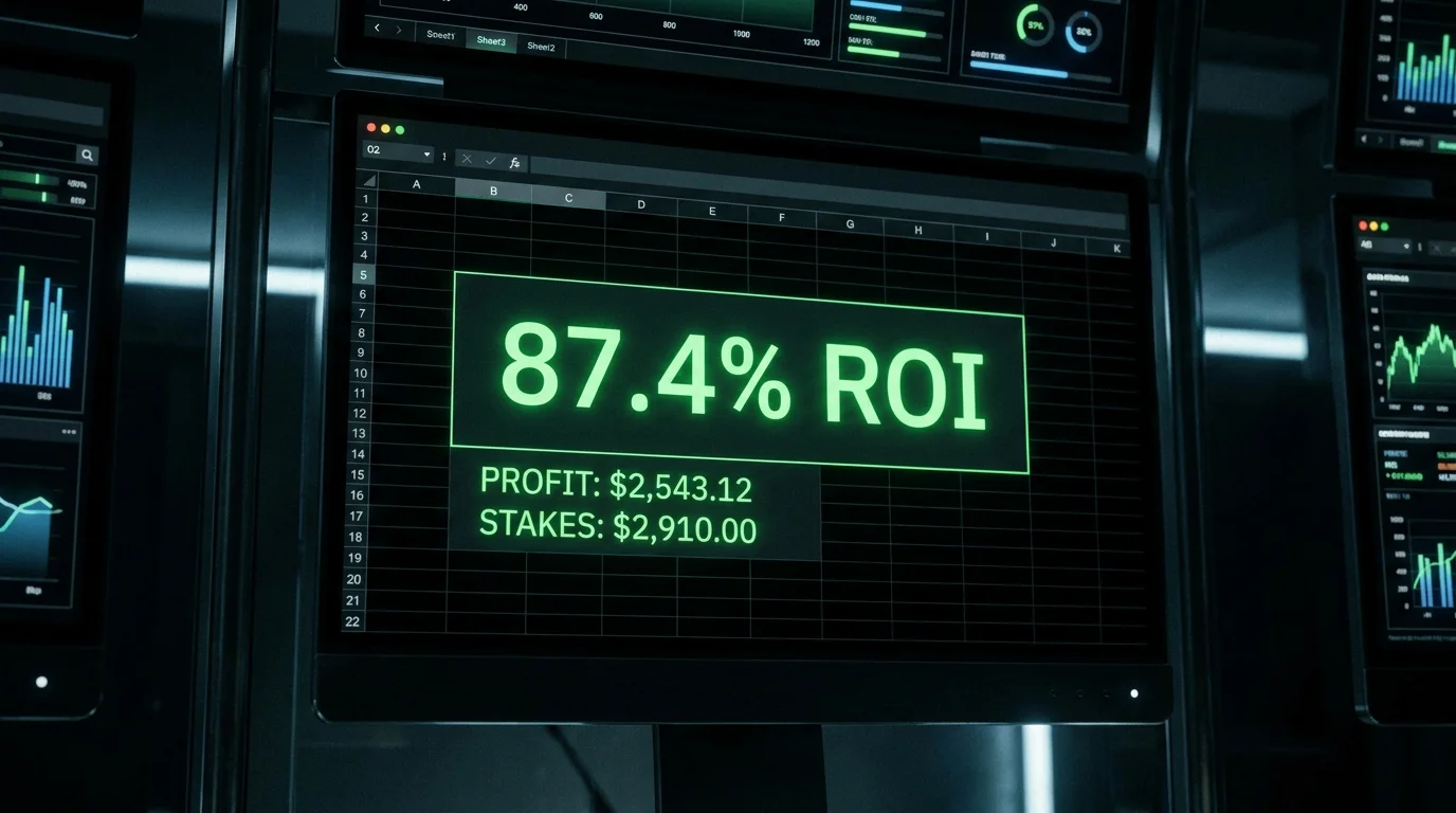 ROI percentage calculation from football betting records over a season