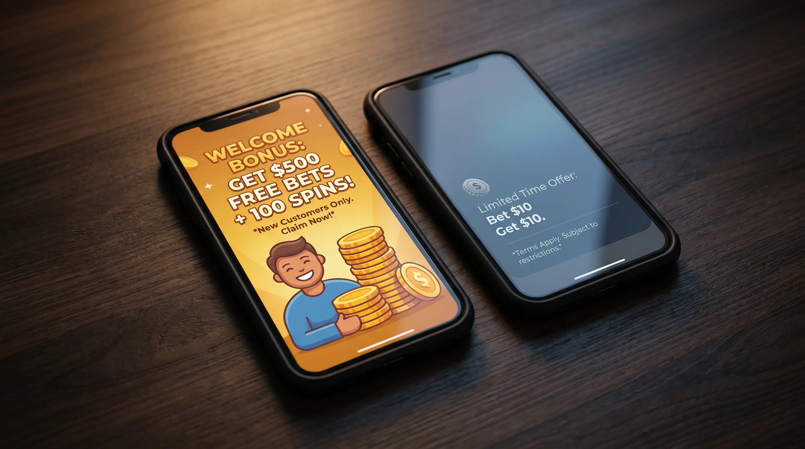 Side-by-side comparison of generous 2024 welcome offer versus restricted 2026 offer on phone screens