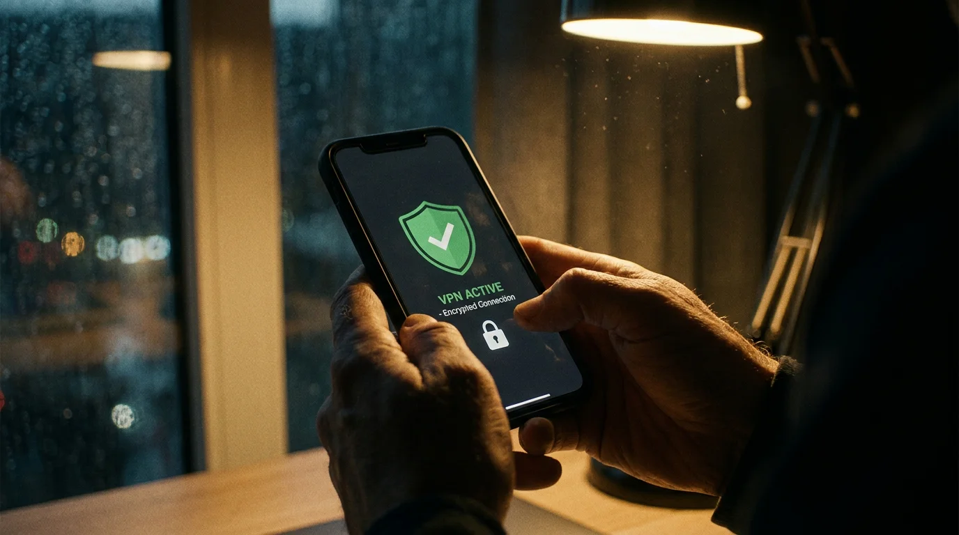 Teenager using a smartphone with a VPN connection for accessing offshore sites