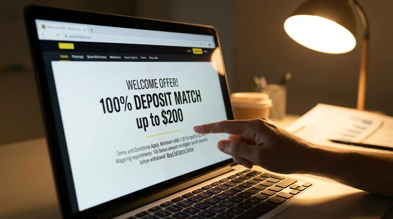Close-up of welcome offer terms and conditions page on a football betting site